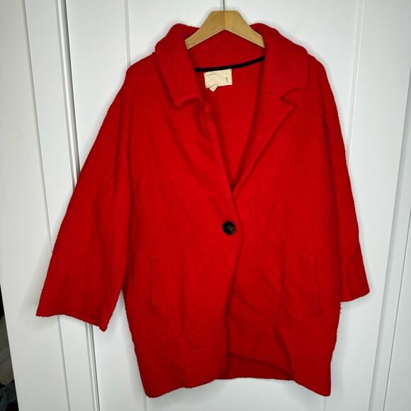 Anthropologie Moth Red Ponte Sweater Jacket Button Size Medium - Picture 2 of 7